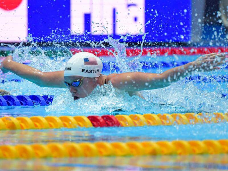 Side view of a swimmer doing the butterfly stroke