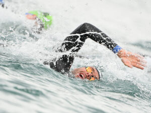 Swimming endurance training: person swimming in open water