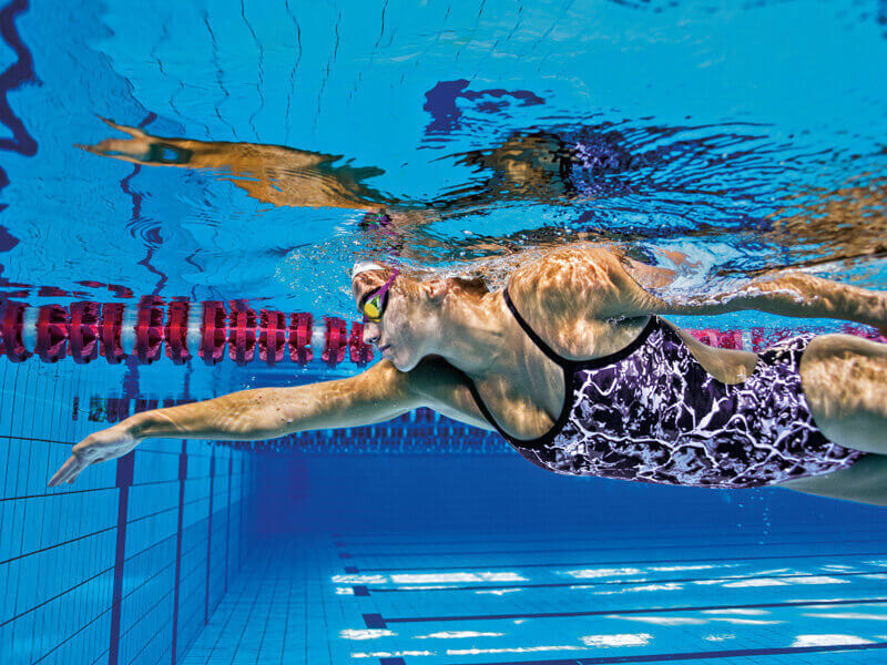 Swimming reaching the end of a pool