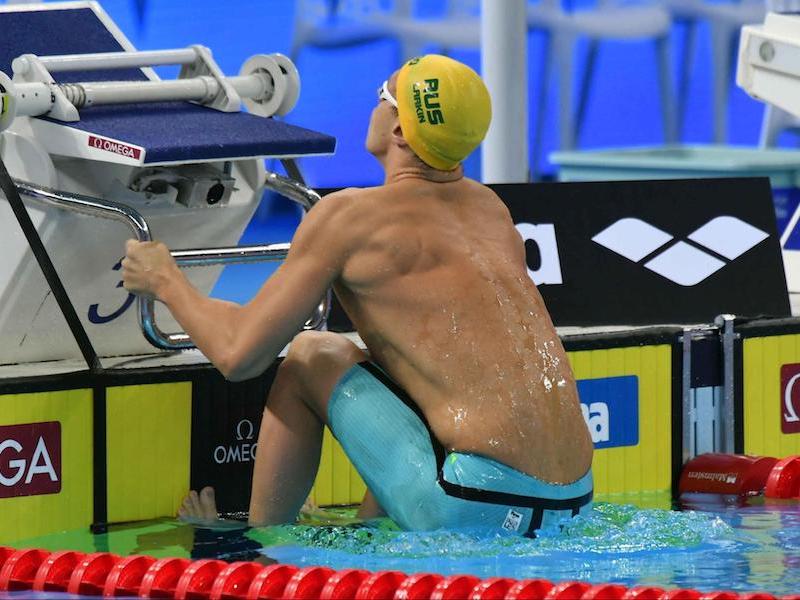 Swimmer in a backstroke starting position