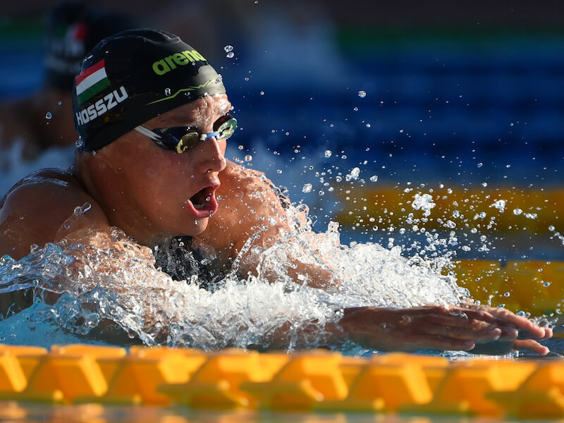 Breaststroke pull: person getting a breath while swimming